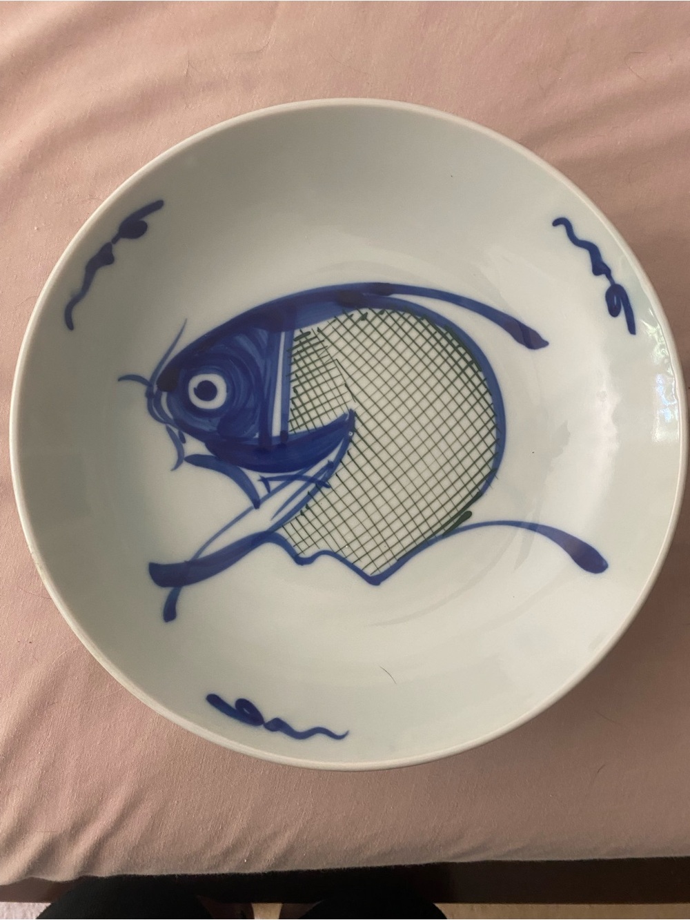Vintage, Set of 3, Hand painted Blue and White Koi Fish Bowls